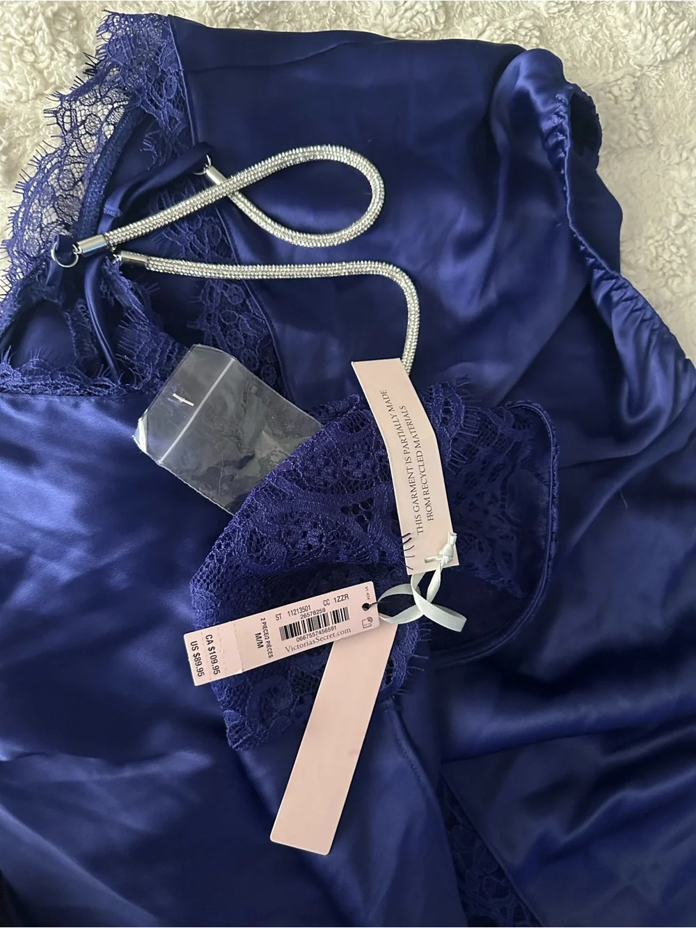Victoria's Secret Royal Blue Satin Lace-Trim Cami & Short Set